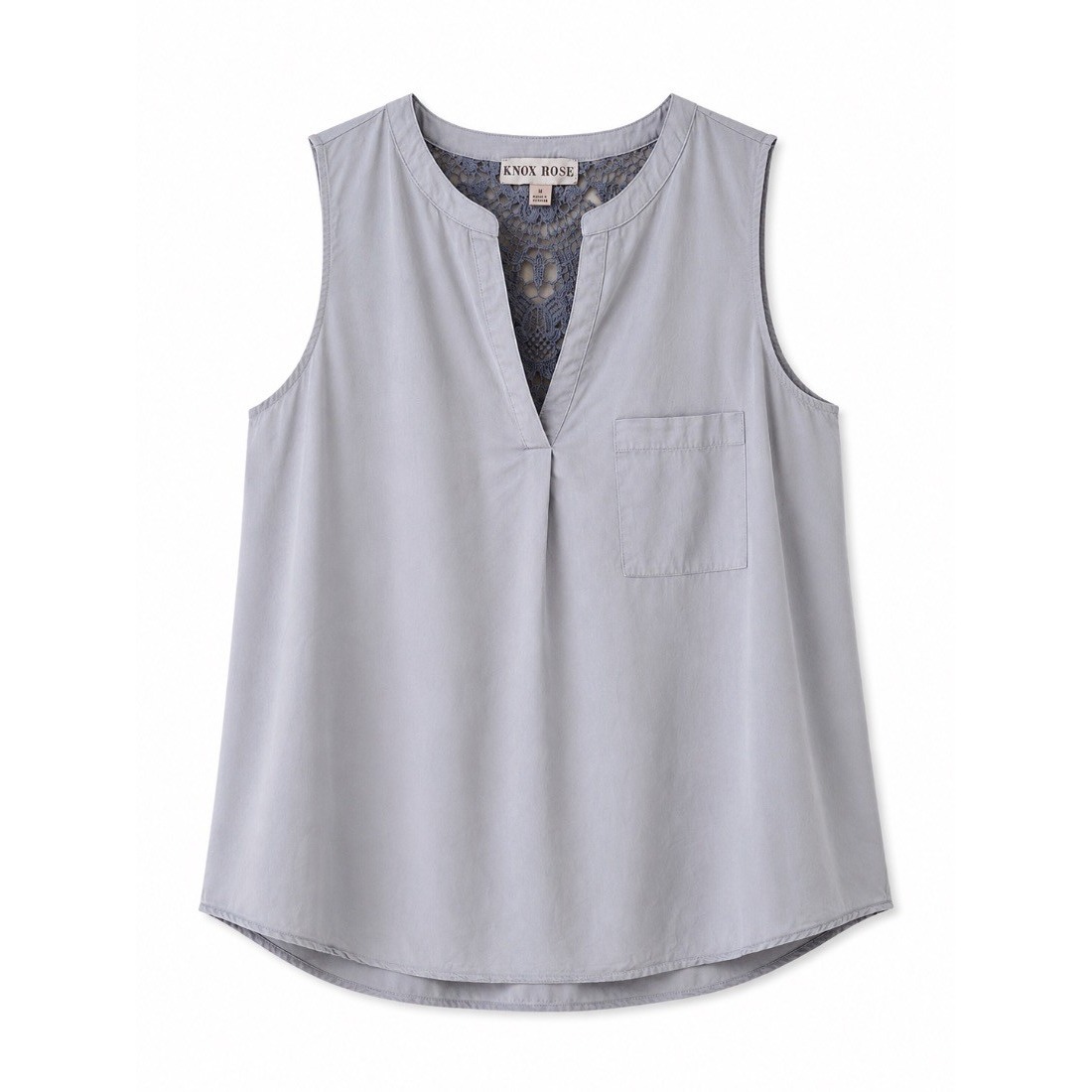 Knox Rose Womens Sleeveless Blouse Top Light Blue Crochet Lace Back Size L